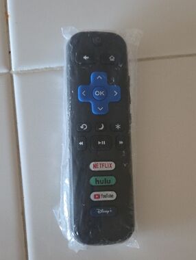 Roku Black Remote with Blue Navigation Pad and Branded App Buttons